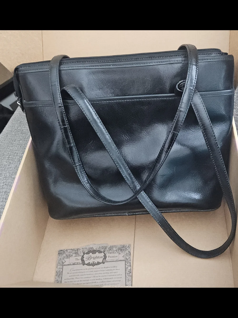 Brighton Black Leather Shoulder Bag with Silver Accents
